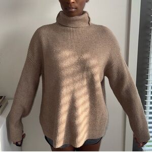 Oversized Cozy Tan Turtleneck Sweater